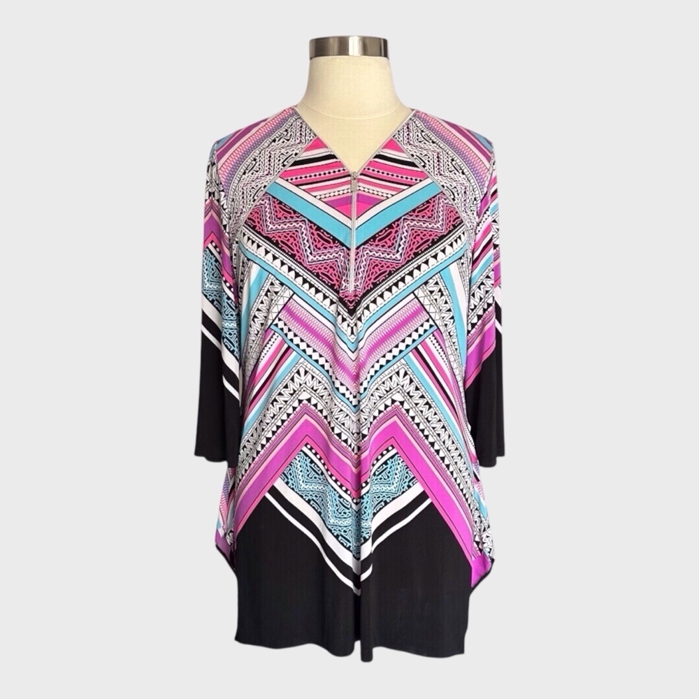 Nygard Geometric Zip Front Tunic Blouse
